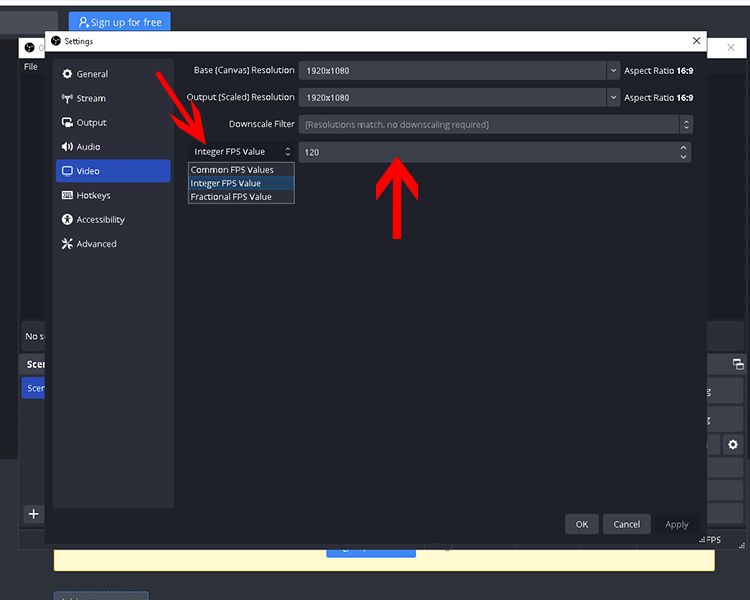 obs fps setting